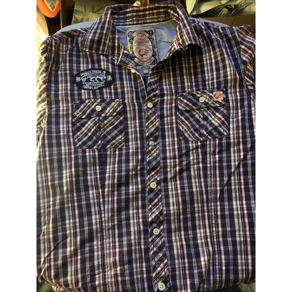 Tokyo Laundry Shirt Men's Plaid Botton Front Long Sleeve Top Size medium